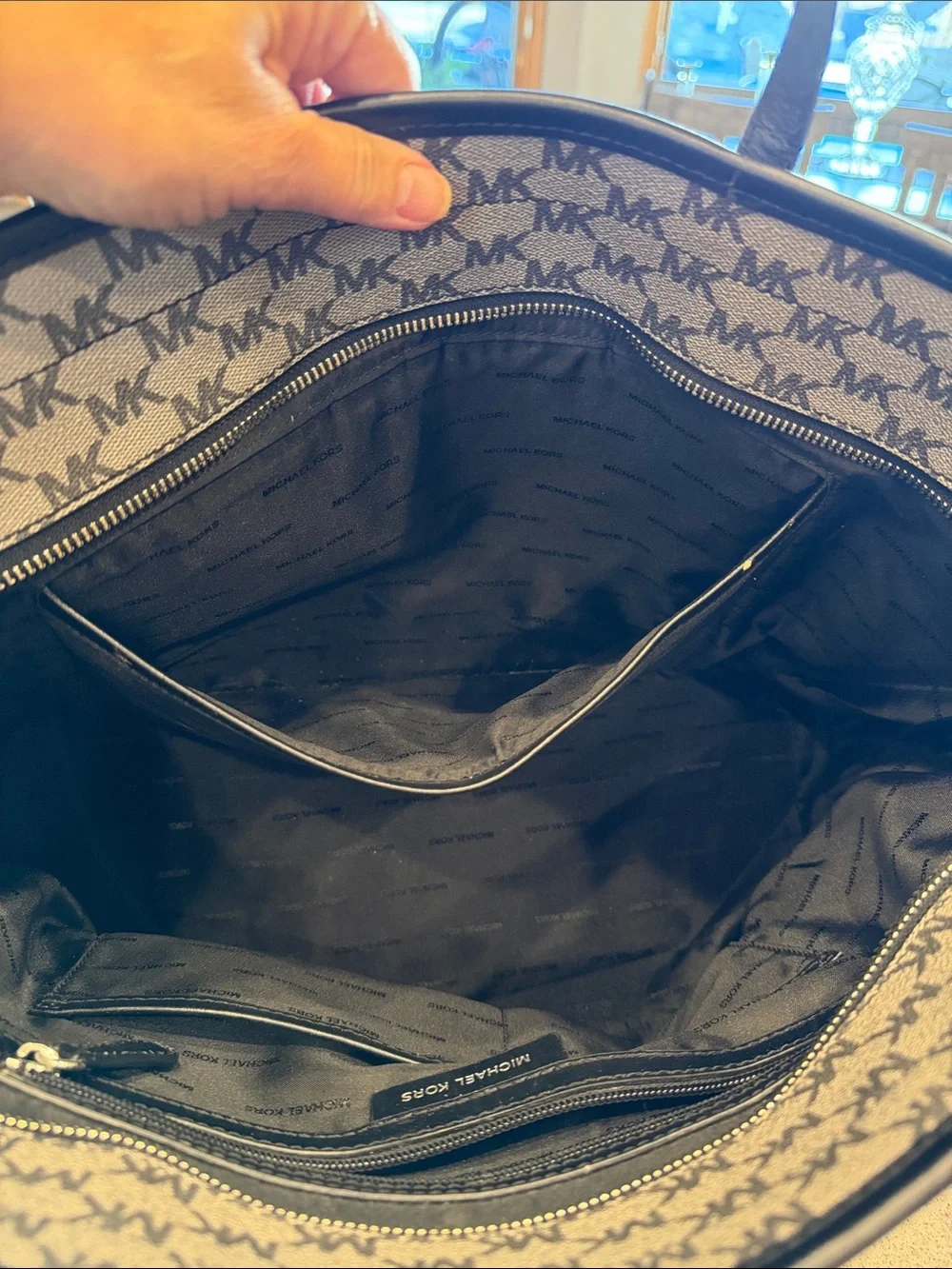 Michael Kors Black &Gray MK Logo Tote with Black Handles large